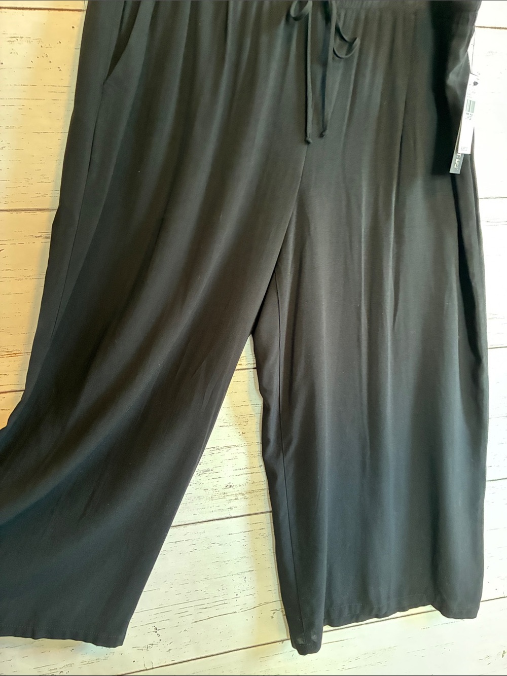 Apt. 9 Black Rayon Wide-Leg Drawstring Waist Palazzo Pants, size L, NWT - Picture 6 of 15